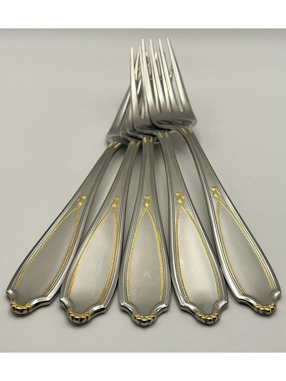 (5) Yamazaki VICTORIA GOLD Stainless Japan Dinner Fork Lot ~ 7.5”